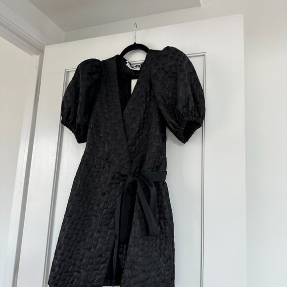 NWT Rotate Birger Christensen Frida Mini Wrap Dress Black Sz 38 Textured Satin - Picture 5 of 9